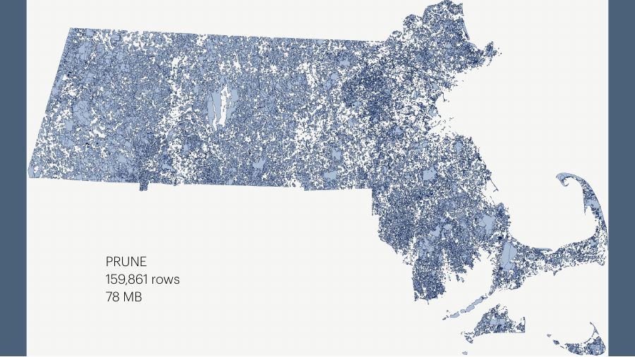Massachusetts parcels, prune method: 159,861 rows, 78 MB